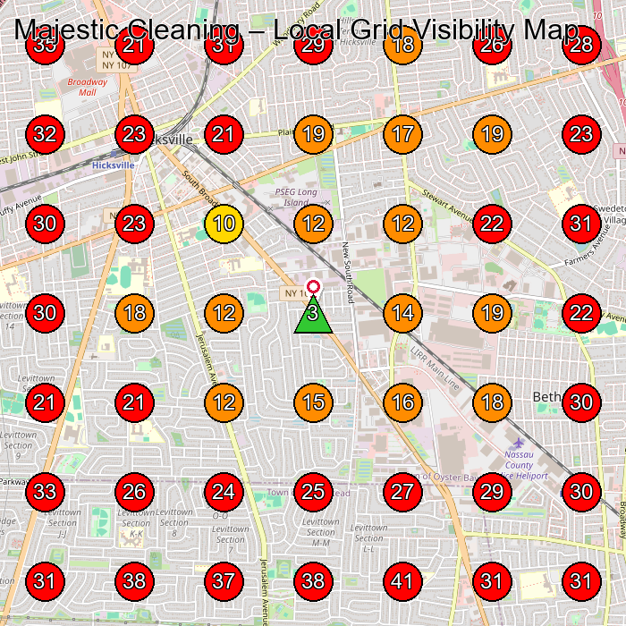 Majestic Cleaning GeoGrid visibility map for Commercial Cleaning Service in Syosset